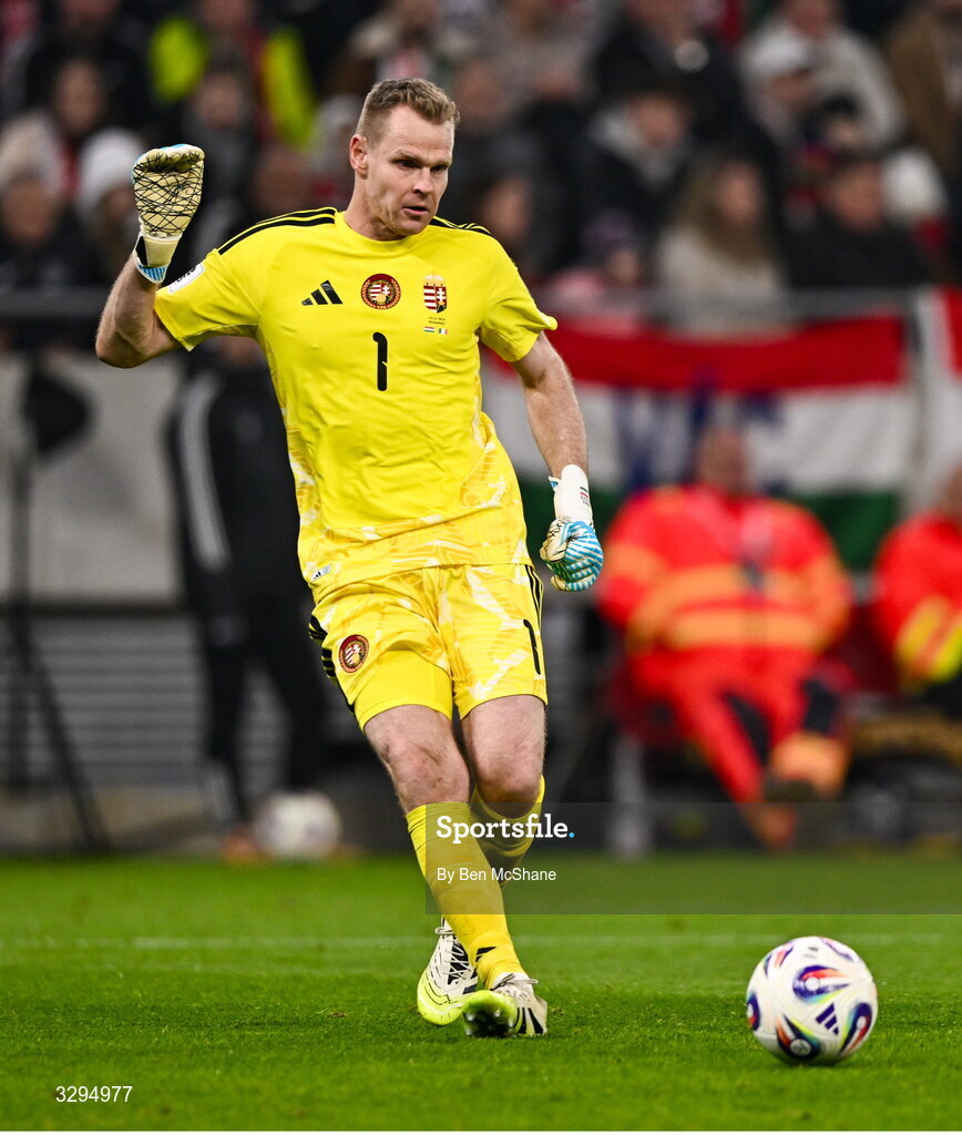 16 November 2025; Hungary goalkeeper Dénes Dibusz during the FIFA World Cup 2026 Group F Qualifier match between Hungary and Republic of Ireland at Puskás Aréna in Budapest, Hungary. Photo by Ben McShane/Sportsfile
