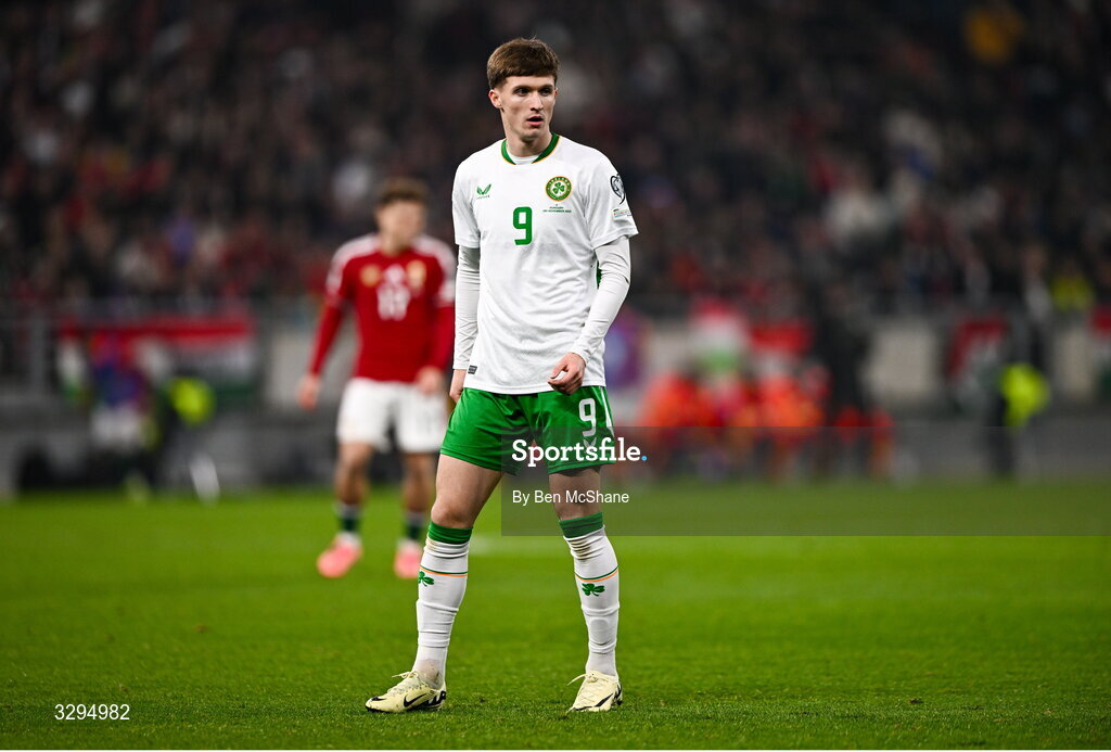 16 November 2025; Johnny Kenny of Republic of Ireland during the FIFA World Cup 2026 Group F Qualifier match between Hungary and Republic of Ireland at Puskás Aréna in Budapest, Hungary. Photo by Ben McShane/Sportsfile