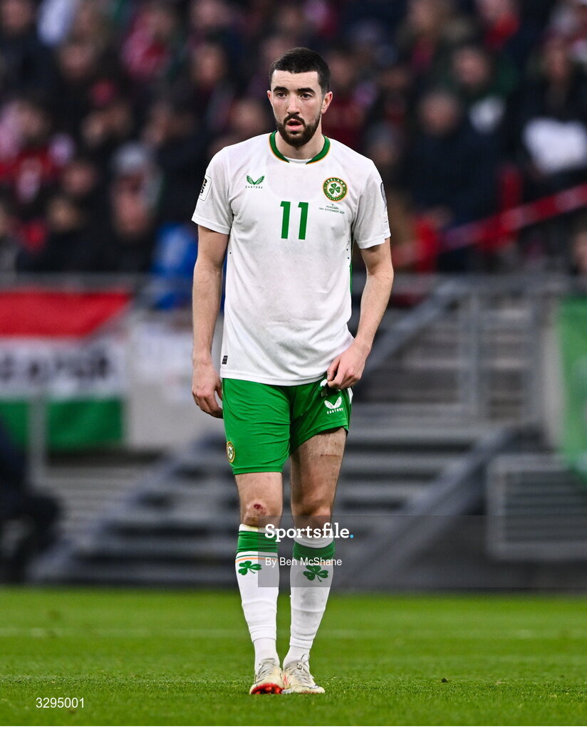 16 November 2025; Finn Azaz of Republic of Ireland during the FIFA World Cup 2026 Group F Qualifier match between Hungary and Republic of Ireland at Puskás Aréna in Budapest, Hungary. Photo by Ben McShane/Sportsfile