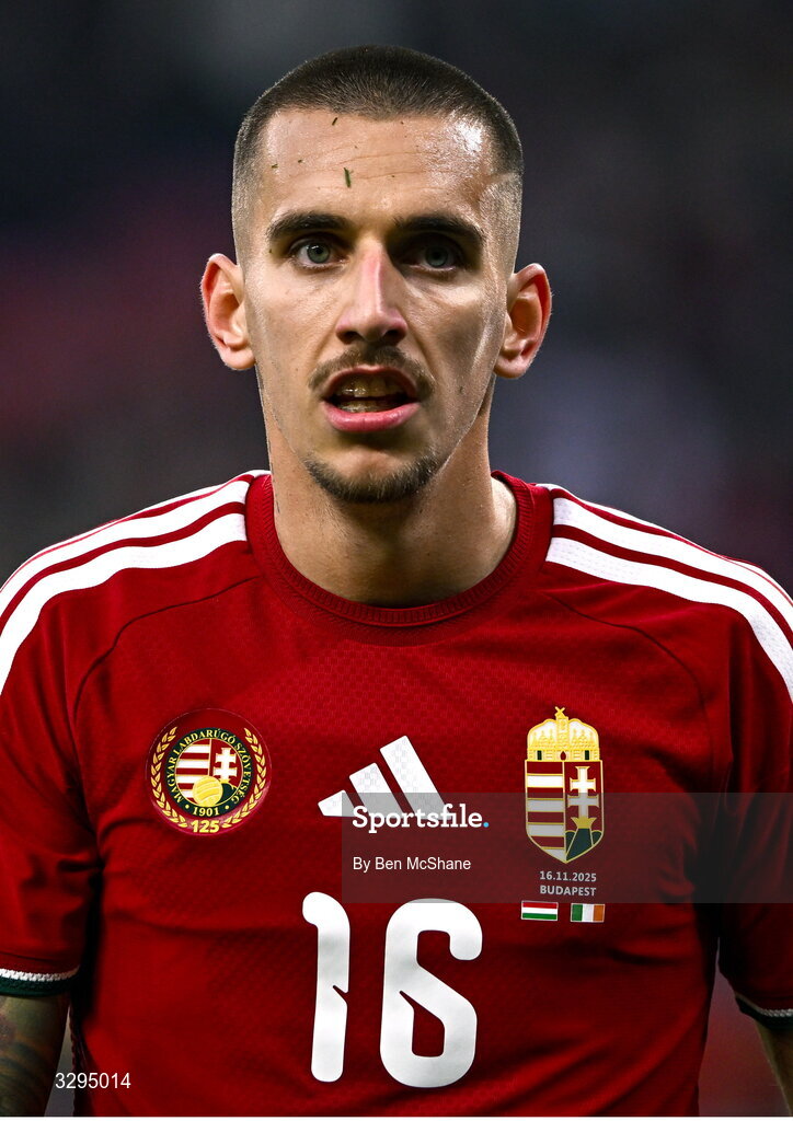 16 November 2025; Dániel Lukács of Hungary during the FIFA World Cup 2026 Group F Qualifier match between Hungary and Republic of Ireland at Puskás Aréna in Budapest, Hungary. Photo by Ben McShane/Sportsfile