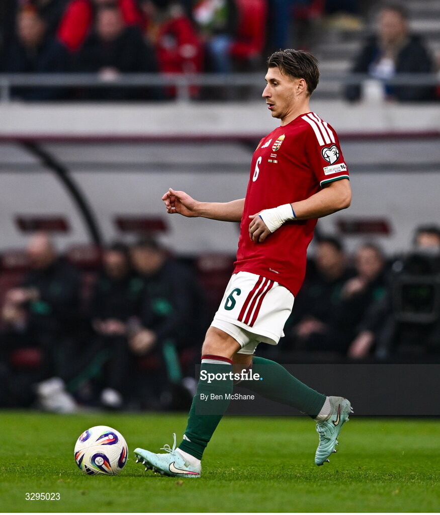 16 November 2025; Willi Orbán of Hungary during the FIFA World Cup 2026 Group F Qualifier match between Hungary and Republic of Ireland at Puskás Aréna in Budapest, Hungary. Photo by Ben McShane/Sportsfile