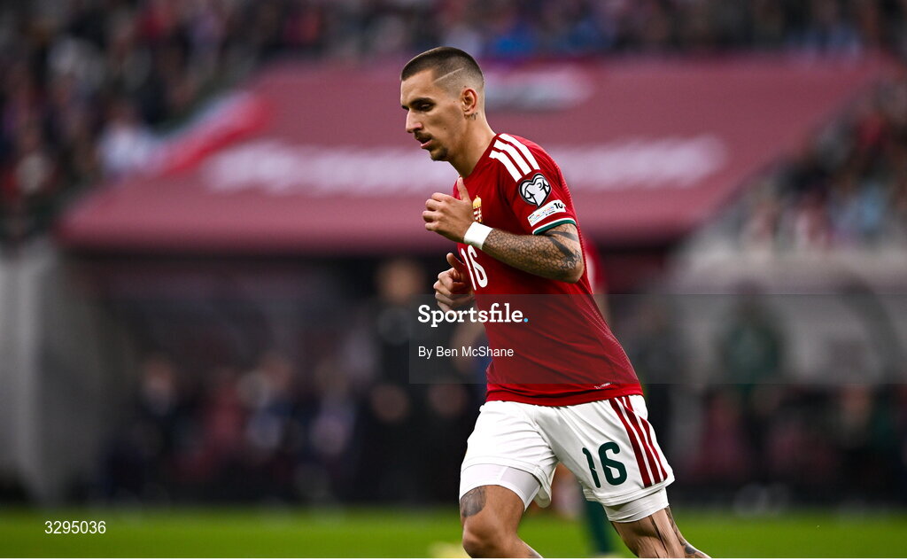 16 November 2025; Dániel Lukács of Hungary during the FIFA World Cup 2026 Group F Qualifier match between Hungary and Republic of Ireland at Puskás Aréna in Budapest, Hungary. Photo by Ben McShane/Sportsfile