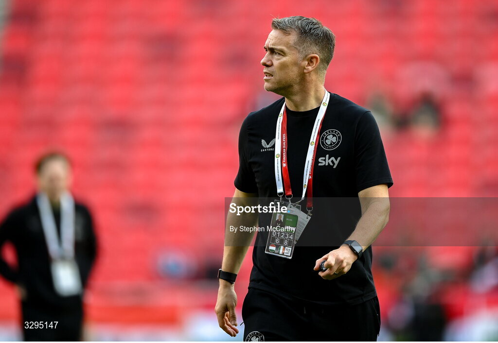 16 November 2025; Republic of Ireland head of athletic performance Damien Doyle before the FIFA World Cup 2026 Group F Qualifier match between Hungary and Republic of Ireland at Puskás Aréna in Budapest, Hungary. Photo by Stephen McCarthy/Sportsfile