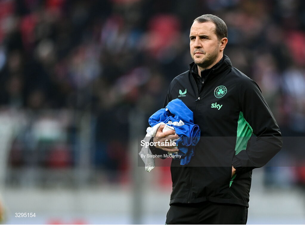 16 November 2025; Republic of Ireland assistant head coach John O'Shea before the FIFA World Cup 2026 Group F Qualifier match between Hungary and Republic of Ireland at Puskás Aréna in Budapest, Hungary. Photo by Stephen McCarthy/Sportsfile