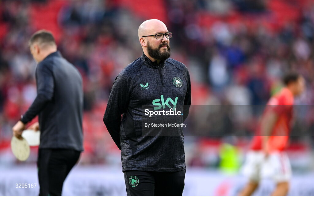 16 November 2025; Republic of Ireland kit and equipment manager Karl McKenna before the FIFA World Cup 2026 Group F Qualifier match between Hungary and Republic of Ireland at Puskás Aréna in Budapest, Hungary. Photo by Stephen McCarthy/Sportsfile