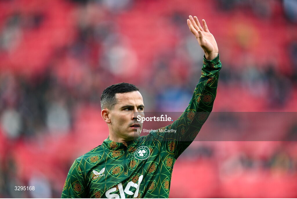 16 November 2025; Josh Cullen of Republic of Ireland before the FIFA World Cup 2026 Group F Qualifier match between Hungary and Republic of Ireland at Puskás Aréna in Budapest, Hungary. Photo by Stephen McCarthy/Sportsfile