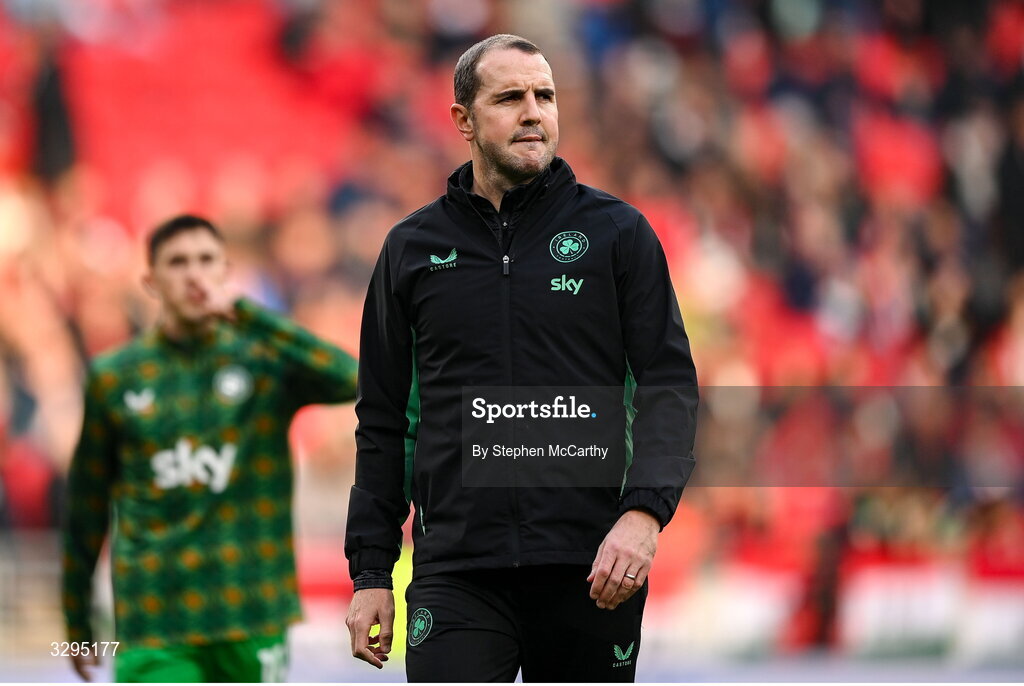16 November 2025; Republic of Ireland assistant head coach John O'Shea before the FIFA World Cup 2026 Group F Qualifier match between Hungary and Republic of Ireland at Puskás Aréna in Budapest, Hungary. Photo by Stephen McCarthy/Sportsfile