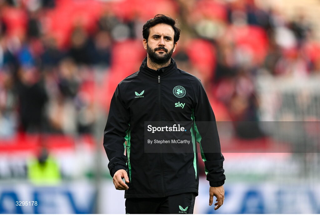 16 November 2025; Republic of Ireland strength and conditioning coach Pepe Lázaro Ramírez before the FIFA World Cup 2026 Group F Qualifier match between Hungary and Republic of Ireland at Puskás Aréna in Budapest, Hungary. Photo by Stephen McCarthy/Sportsfile