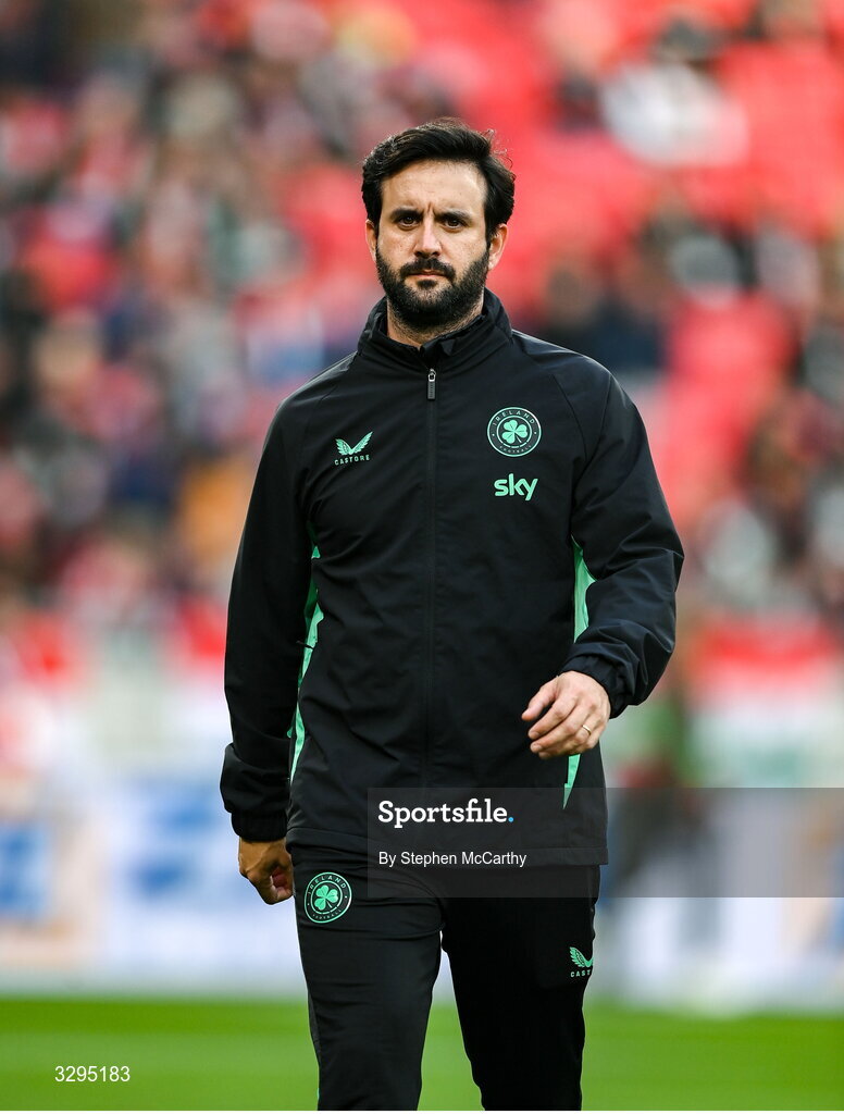 16 November 2025; Republic of Ireland strength and conditioning coach Pepe Lázaro Ramírez before the FIFA World Cup 2026 Group F Qualifier match between Hungary and Republic of Ireland at Puskás Aréna in Budapest, Hungary. Photo by Stephen McCarthy/Sportsfile