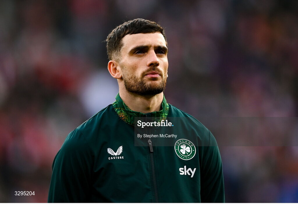 16 November 2025; Troy Parrott of Republic of Ireland before the FIFA World Cup 2026 Group F Qualifier match between Hungary and Republic of Ireland at Puskás Aréna in Budapest, Hungary. Photo by Stephen McCarthy/Sportsfile