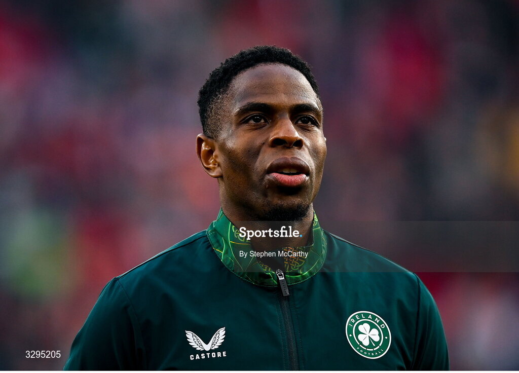 16 November 2025; Chiedozie Ogbene of Republic of Ireland before the FIFA World Cup 2026 Group F Qualifier match between Hungary and Republic of Ireland at Puskás Aréna in Budapest, Hungary. Photo by Stephen McCarthy/Sportsfile
