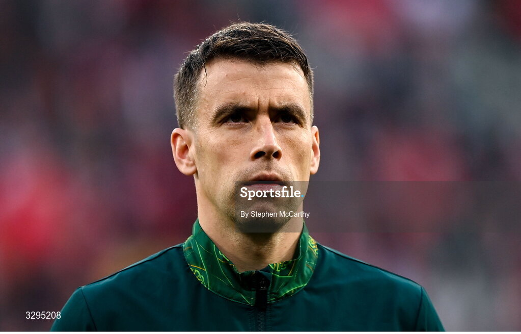 16 November 2025; Seamus Coleman of Republic of Ireland before the FIFA World Cup 2026 Group F Qualifier match between Hungary and Republic of Ireland at Puskás Aréna in Budapest, Hungary. Photo by Stephen McCarthy/Sportsfile