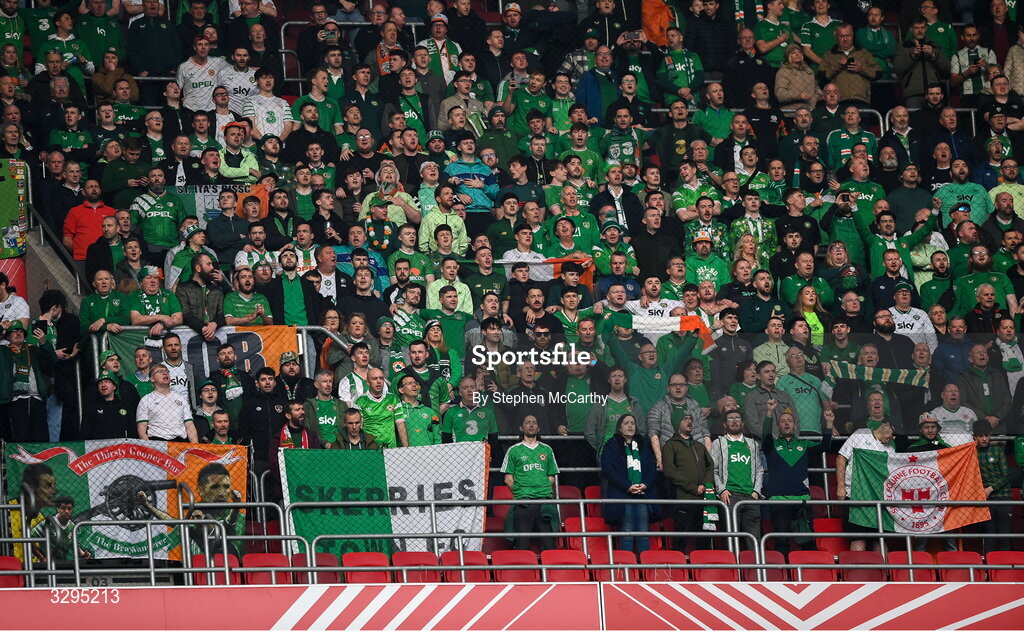 16 November 2025; Republic of Ireland supporters before the FIFA World Cup 2026 Group F Qualifier match between Hungary and Republic of Ireland at Puskás Aréna in Budapest, Hungary. Photo by Stephen McCarthy/Sportsfile