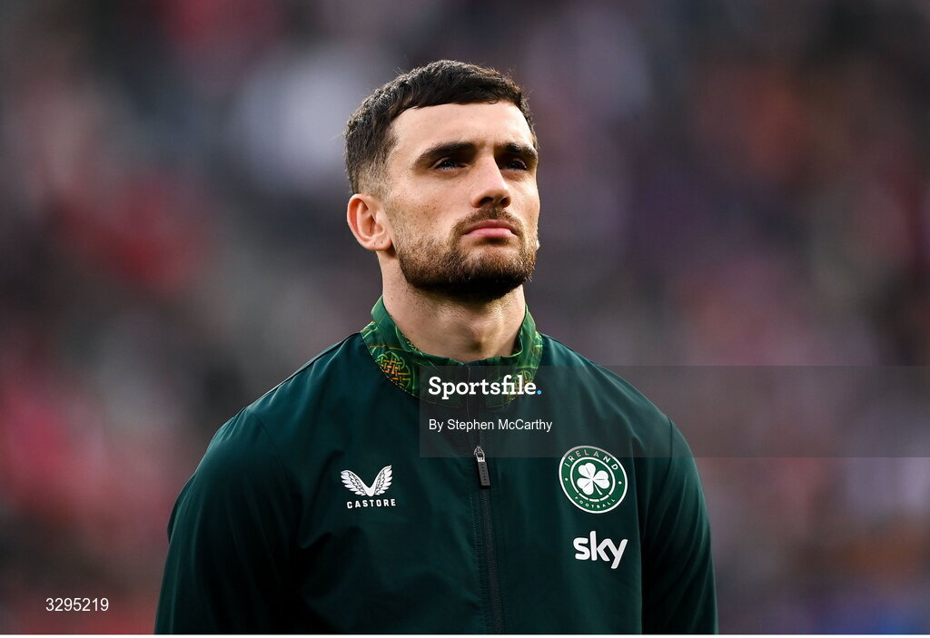 16 November 2025; Troy Parrott of Republic of Ireland before the FIFA World Cup 2026 Group F Qualifier match between Hungary and Republic of Ireland at Puskás Aréna in Budapest, Hungary. Photo by Stephen McCarthy/Sportsfile