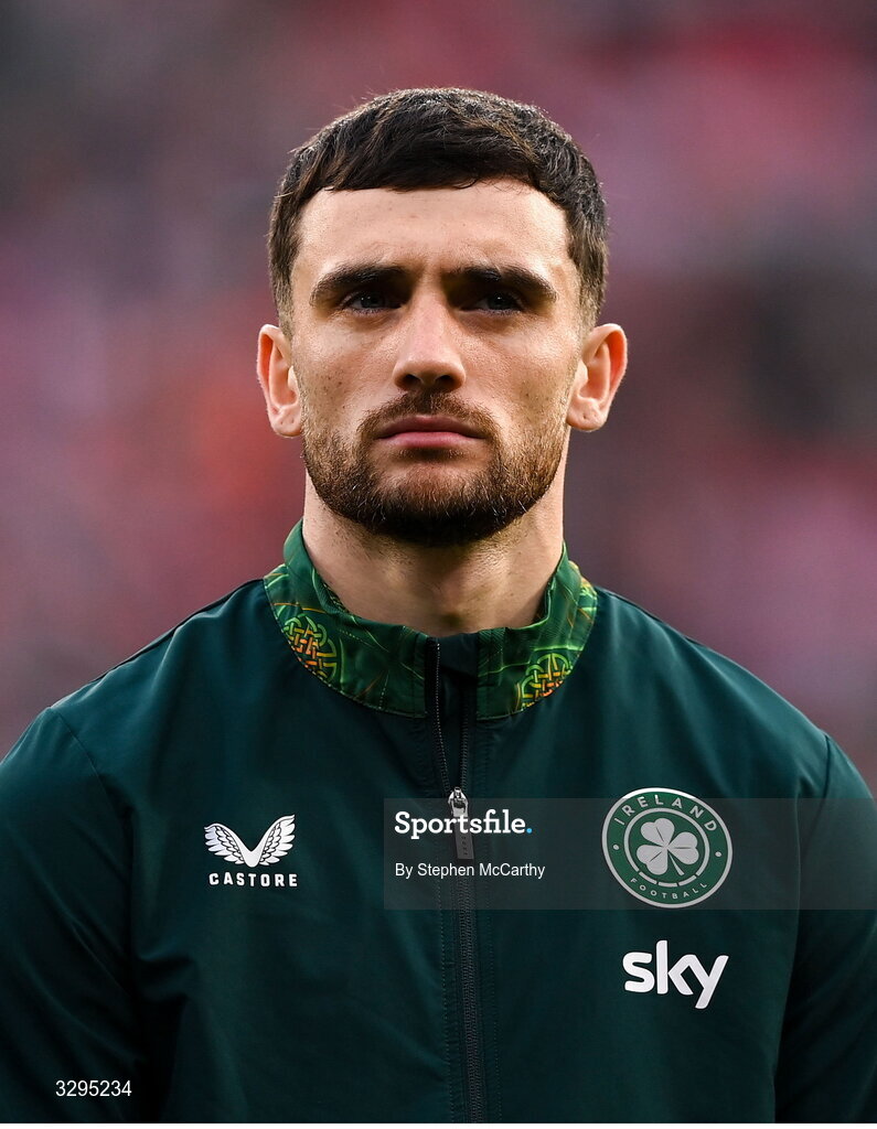 16 November 2025; Troy Parrott of Republic of Ireland before the FIFA World Cup 2026 Group F Qualifier match between Hungary and Republic of Ireland at Puskás Aréna in Budapest, Hungary. Photo by Stephen McCarthy/Sportsfile
