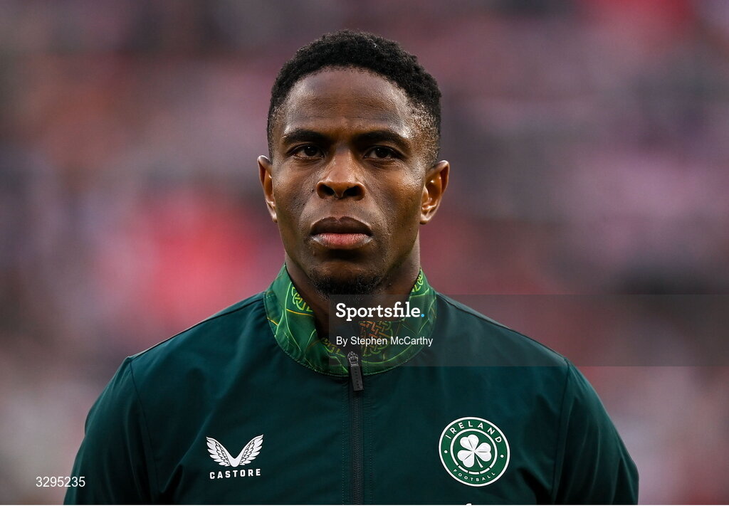 16 November 2025; Chiedozie Ogbene of Republic of Ireland before the FIFA World Cup 2026 Group F Qualifier match between Hungary and Republic of Ireland at Puskás Aréna in Budapest, Hungary. Photo by Stephen McCarthy/Sportsfile