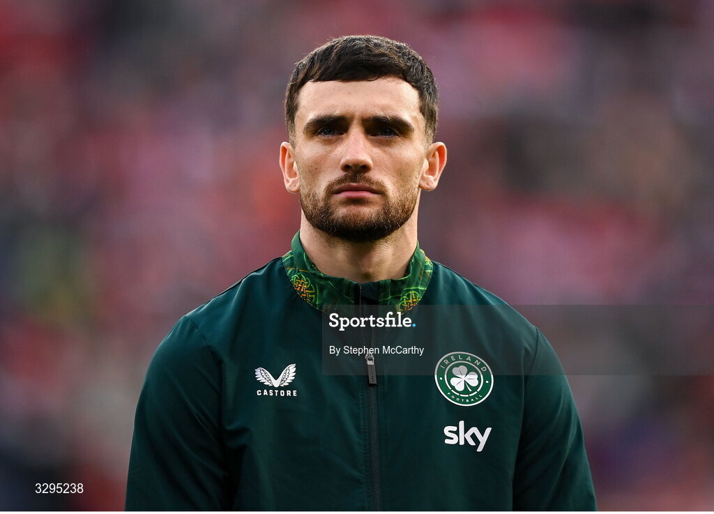 16 November 2025; Troy Parrott of Republic of Ireland before the FIFA World Cup 2026 Group F Qualifier match between Hungary and Republic of Ireland at Puskás Aréna in Budapest, Hungary. Photo by Stephen McCarthy/Sportsfile