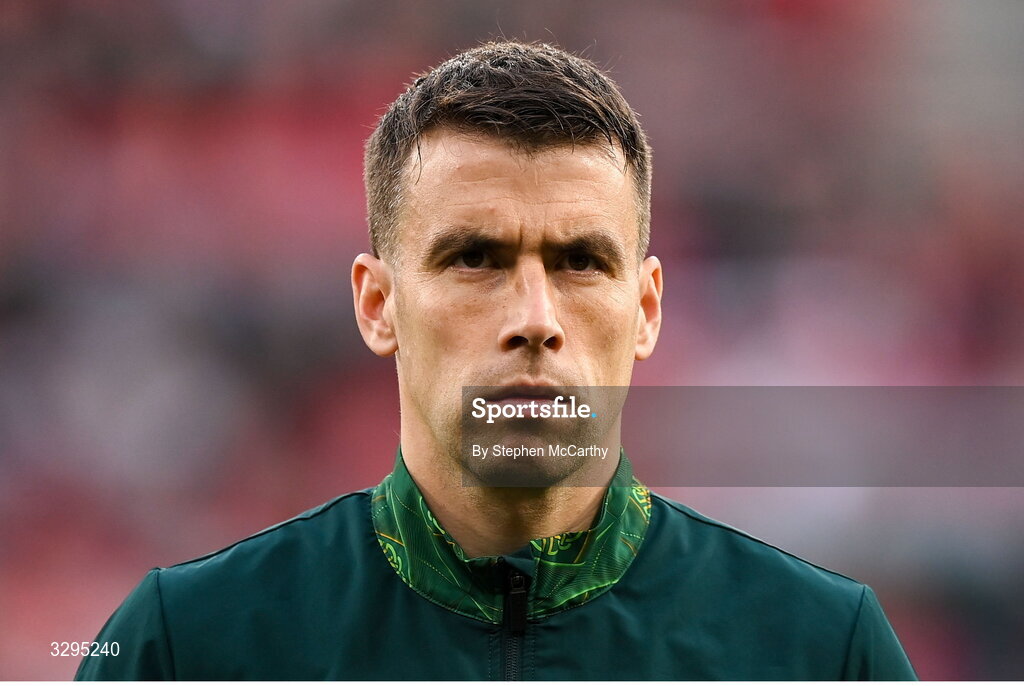 16 November 2025; Seamus Coleman of Republic of Ireland before the FIFA World Cup 2026 Group F Qualifier match between Hungary and Republic of Ireland at Puskás Aréna in Budapest, Hungary. Photo by Stephen McCarthy/Sportsfile