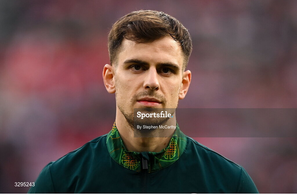 16 November 2025; Jayson Molumby of Republic of Ireland before the FIFA World Cup 2026 Group F Qualifier match between Hungary and Republic of Ireland at Puskás Aréna in Budapest, Hungary. Photo by Stephen McCarthy/Sportsfile