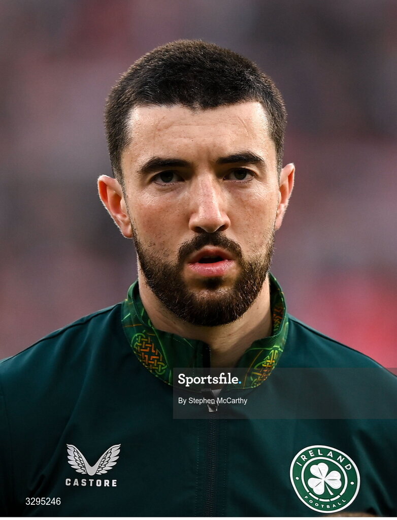16 November 2025; Finn Azaz of Republic of Ireland before the FIFA World Cup 2026 Group F Qualifier match between Hungary and Republic of Ireland at Puskás Aréna in Budapest, Hungary. Photo by Stephen McCarthy/Sportsfile