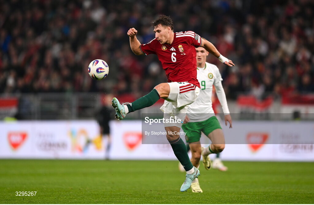 16 November 2025; Willi Orbán of Hungary during the FIFA World Cup 2026 Group F Qualifier match between Hungary and Republic of Ireland at Puskás Aréna in Budapest, Hungary. Photo by Stephen McCarthy/Sportsfile