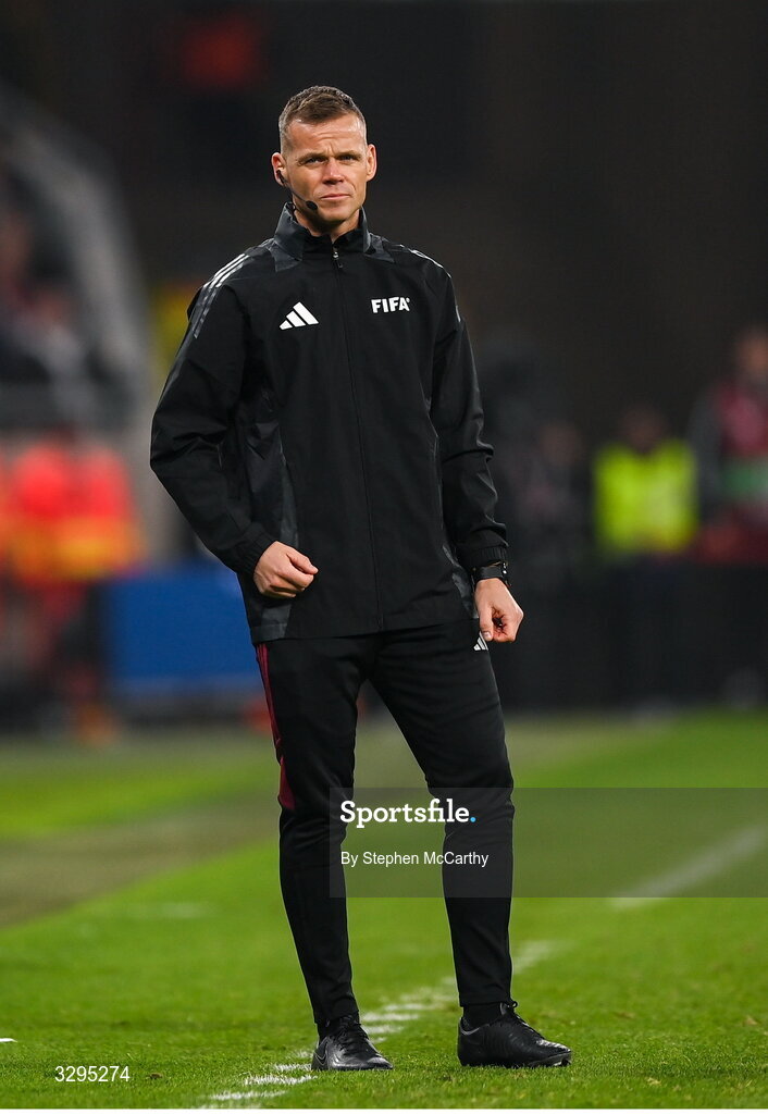 16 November 2025; Fourth official Sigurd Kringstad during the FIFA World Cup 2026 Group F Qualifier match between Hungary and Republic of Ireland at Puskás Aréna in Budapest, Hungary. Photo by Stephen McCarthy/Sportsfile