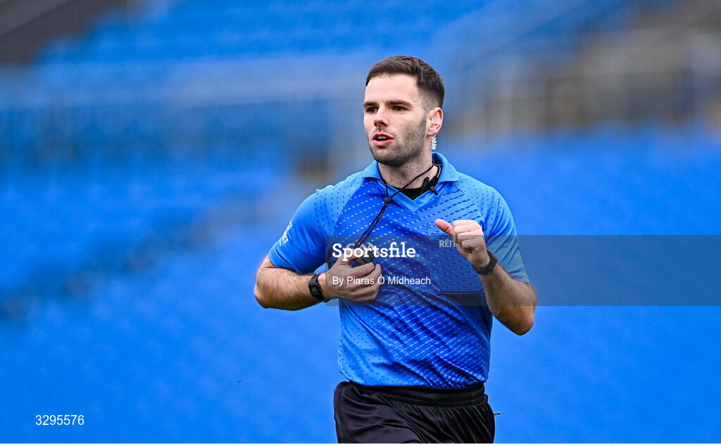 16 November 2025; Referee Barry Judge during the AIB Connacht GAA Football Senior Club Championship semi-final match between St Brigid's and Ballina Stephenites at King & Moffatt Dr Hyde Park in Roscommon. Photo by Piaras Ó Mídheach/Sportsfile