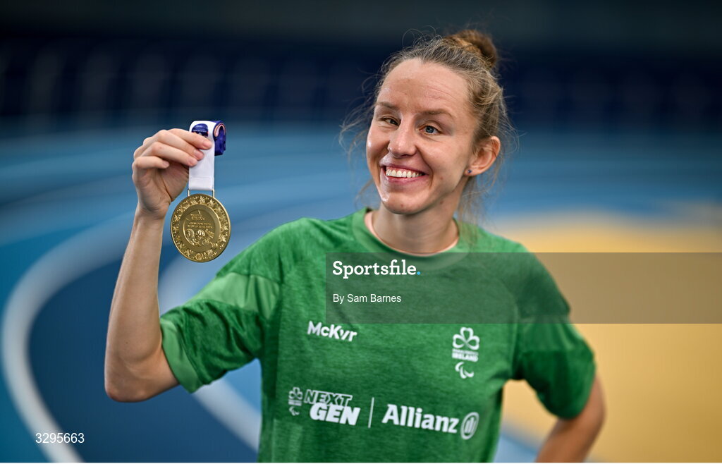 18 November 2025; Paralympian and world gold medalist Greta Streimikyte poses for a portrait ahead of Allianz NextGen which is taking place on November 30th at the National Indoor Arena in Dublin. Allianz NextGen is a one-day event for aspiring Para athletes, designed to help participants discover new Paralympic sports and unlock their talent. Photo by Sam Barnes/Sportsfile