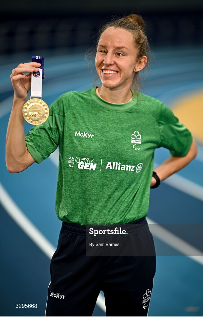 18 November 2025; Paralympian and world gold medalist Greta Streimikyte poses for a portrait ahead of Allianz NextGen which is taking place on November 30th at the National Indoor Arena in Dublin. Allianz NextGen is a one-day event for aspiring Para athletes, designed to help participants discover new Paralympic sports and unlock their talent. Photo by Sam Barnes/Sportsfile
