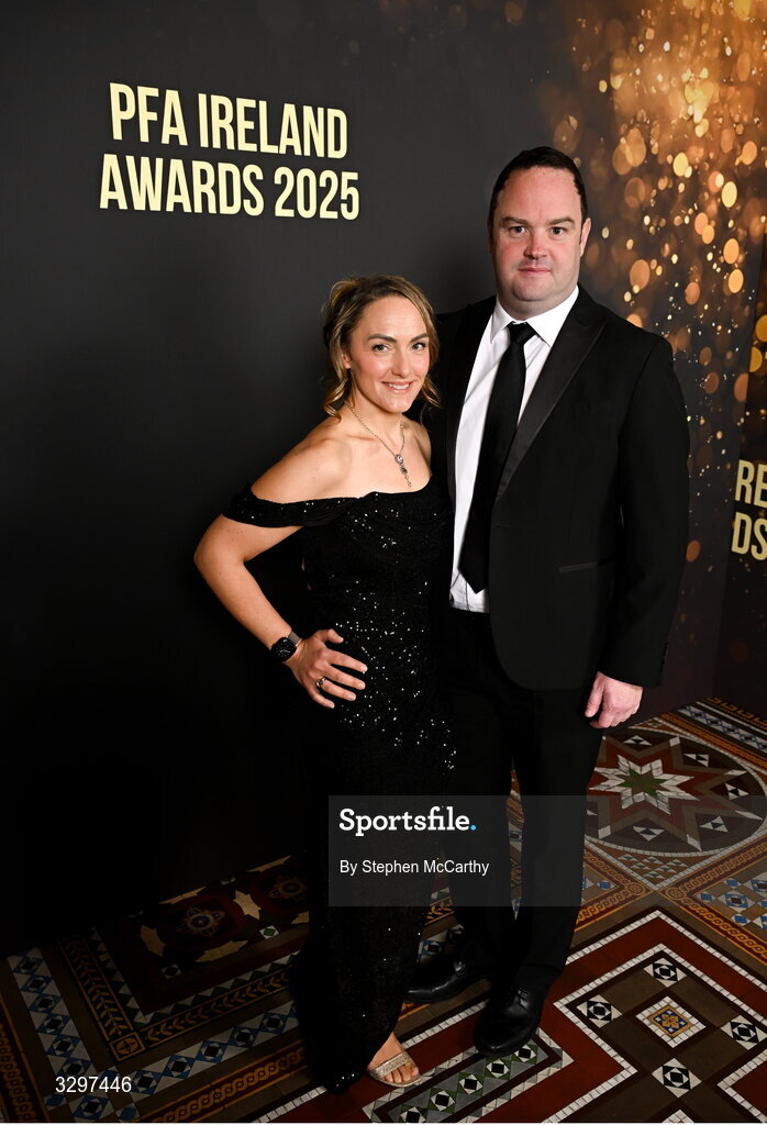 22 November 2025; Neil and Laura Doyle during the PFA Ireland Awards 2025 at The College Green Hotel in Dublin. Photo by Stephen McCarthy/Sportsfile