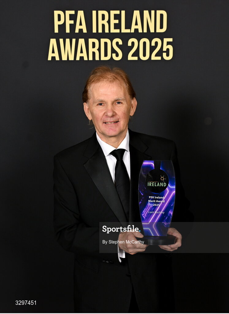 22 November 2025; PFA Ireland Merit Award 2025 recipient Liam Buckley during the PFA Ireland Awards 2025 at The College Green Hotel in Dublin. Photo by Stephen McCarthy/Sportsfile