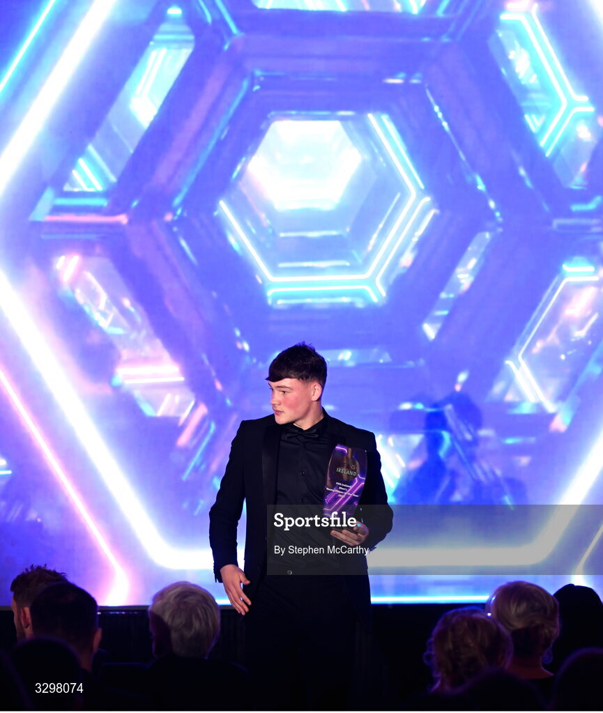 22 November 2025; PFA Ireland Men’s Young Player of the Year 2025 Owen Elding during the PFA Ireland Awards 2025 at The College Green Hotel in Dublin. Photo by Stephen McCarthy/Sportsfile