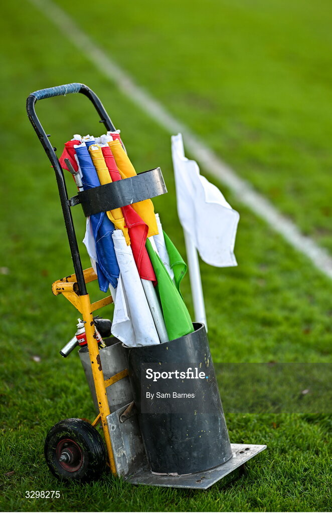 23 November 2025; Sideline flags prior to being placed around the pitch before the AIB Leinster GAA Hurling Senior Club Championship semi-final match between Shamrocks Ballyhale and Clough Ballacolla at UPMC Nowlan Park in Kilkenny. Photo by Sam Barnes/Sportsfile