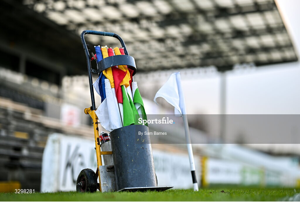 23 November 2025; Sideline flags prior to being placed around the pitch before the AIB Leinster GAA Hurling Senior Club Championship semi-final match between Shamrocks Ballyhale and Clough Ballacolla at UPMC Nowlan Park in Kilkenny. Photo by Sam Barnes/Sportsfile