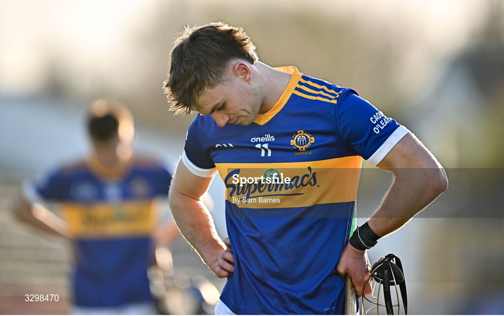 23 November 2025; Jordan Walshe of Clough Ballacolla dejected after his side's defeat in the AIB Leinster GAA Hurling Senior Club Championship semi-final match between Shamrocks Ballyhale and Clough Ballacolla at UPMC Nowlan Park in Kilkenny. Photo by Sam Barnes/Sportsfile