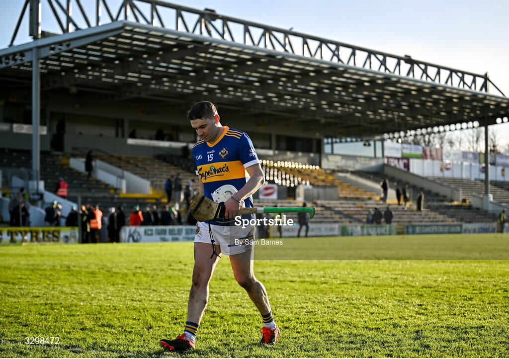 23 November 2025; Stephen Bergin of Clough Ballacolla dejected after his side's defeat in the AIB Leinster GAA Hurling Senior Club Championship semi-final match between Shamrocks Ballyhale and Clough Ballacolla at UPMC Nowlan Park in Kilkenny. Photo by Sam Barnes/Sportsfile