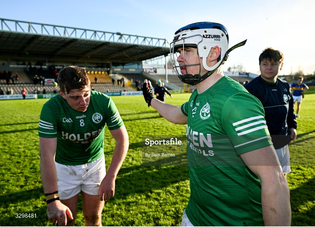23 November 2025; TJ Reid of Shamrocks Ballyhale, right, celebrates with teammate Evan Shefflin after their side's victroy in the AIB Leinster GAA Hurling Senior Club Championship semi-final match between Shamrocks Ballyhale and Clough Ballacolla at UPMC Nowlan Park in Kilkenny. Photo by Sam Barnes/Sportsfile