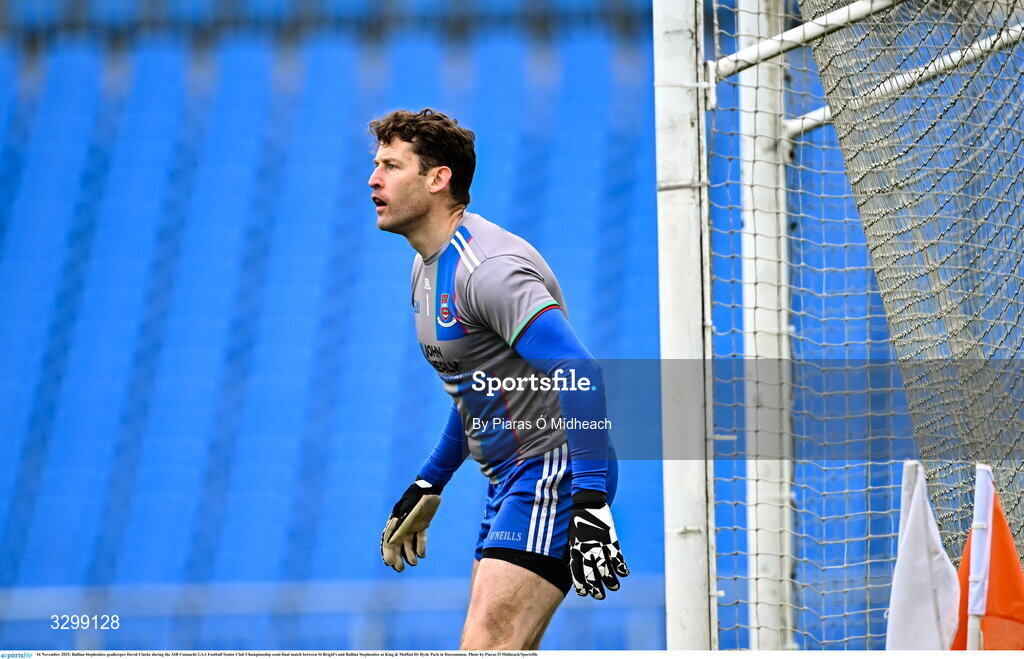16 November 2025; Ballina Stephenites goalkeeper David Clarke during the AIB Connacht GAA Football Senior Club Championship semi-final match between St Brigid's and Ballina Stephenites at King & Moffatt Dr Hyde Park in Roscommon. Photo by Piaras Ó Mídheach/Sportsfile