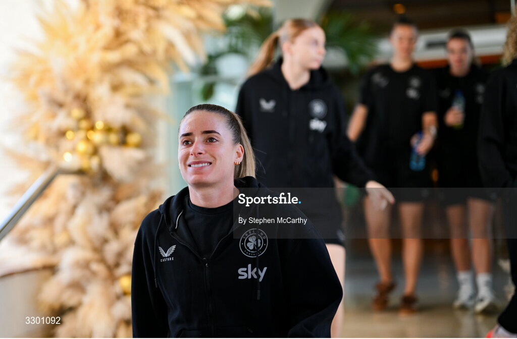 29 November 2025; Chloe Mustaki of Republic of Ireland before the women's international friendly match between Republic of Ireland and Hungary at Marbella Football Centre in Marbella, Spain. Photo by Stephen McCarthy/Sportsfile