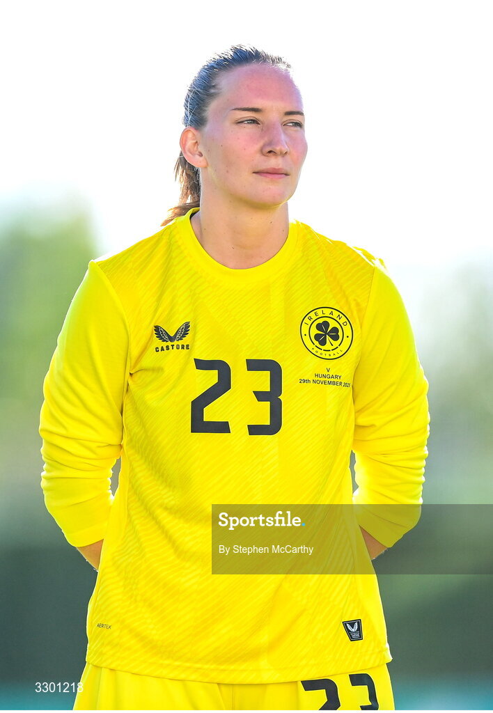29 November 2025; Republic of Ireland goalkeeper Sophie Whitehouse before the women's international friendly match between Republic of Ireland and Hungary at Marbella Football Centre in Marbella, Spain. Photo by Stephen McCarthy/Sportsfile