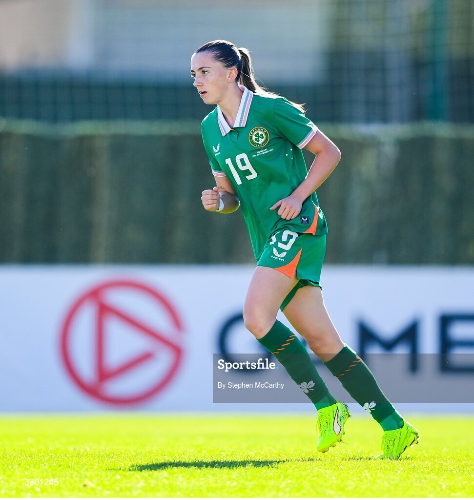 29 November 2025; Abbie Larkin of Republic of Ireland after scoring their side's first goal during the women's international friendly match between Republic of Ireland and Hungary at Marbella Football Centre in Marbella, Spain. Photo by Stephen McCarthy/Sportsfile