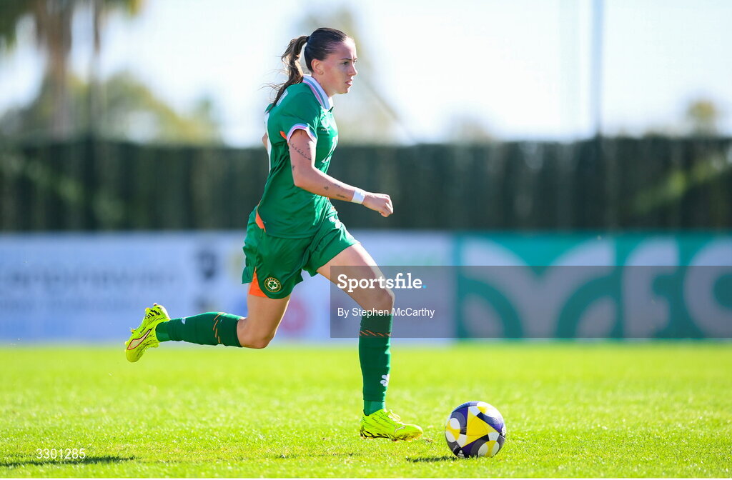 29 November 2025; Abbie Larkin of Republic of Ireland during the women's international friendly match between Republic of Ireland and Hungary at Marbella Football Centre in Marbella, Spain. Photo by Stephen McCarthy/Sportsfile