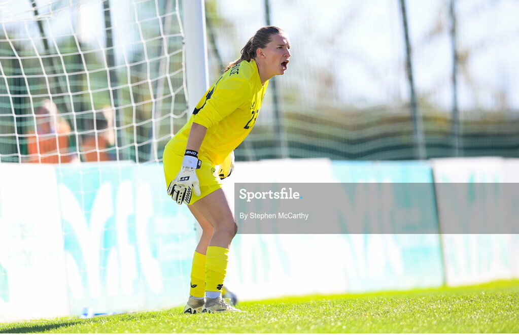 29 November 2025; Republic of Ireland goalkeeper Sophie Whitehouse during the women's international friendly match between Republic of Ireland and Hungary at Marbella Football Centre in Marbella, Spain. Photo by Stephen McCarthy/Sportsfile