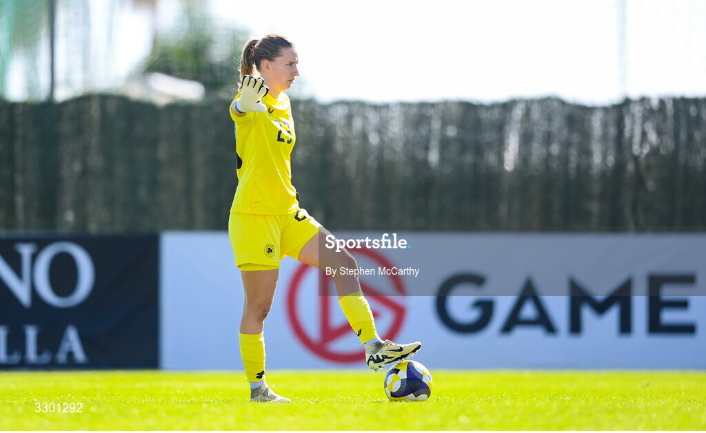 29 November 2025; Republic of Ireland goalkeeper Sophie Whitehouse during the women's international friendly match between Republic of Ireland and Hungary at Marbella Football Centre in Marbella, Spain. Photo by Stephen McCarthy/Sportsfile