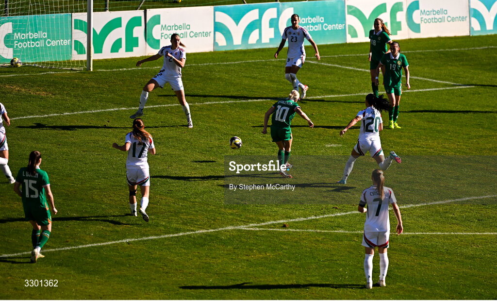 29 November 2025; Republic of Ireland players huddle during the women's international friendly match between Republic of Ireland and Hungary at Marbella Football Centre in Marbella, Spain. Photo by Stephen McCarthy/Sportsfile
