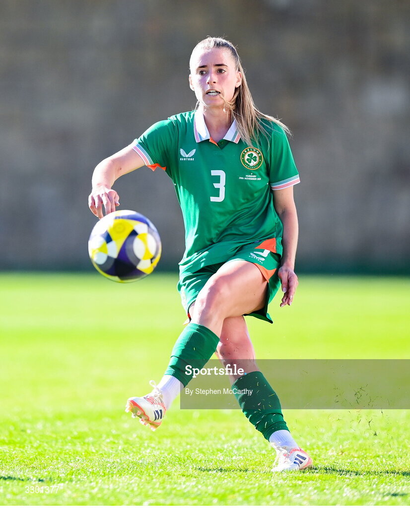 29 November 2025; Chloe Mustaki of Republic of Ireland  during the women's international friendly match between Republic of Ireland and Hungary at Marbella Football Centre in Marbella, Spain. Photo by Stephen McCarthy/Sportsfile