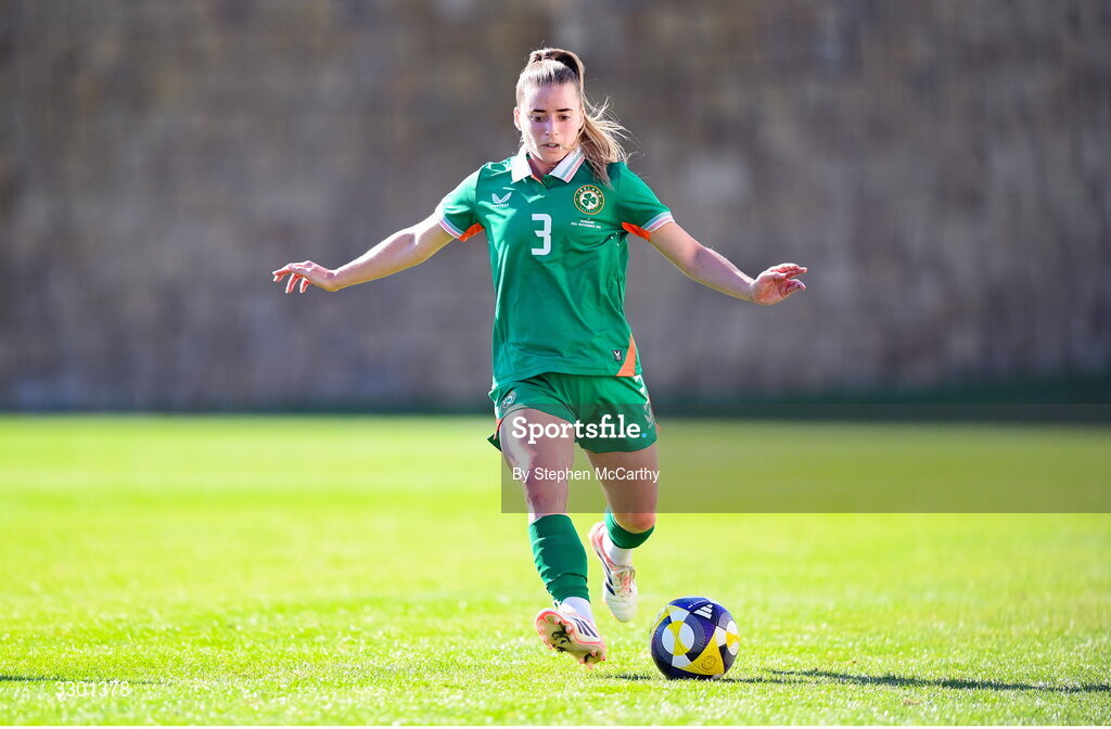 29 November 2025; Chloe Mustaki of Republic of Ireland  during the women's international friendly match between Republic of Ireland and Hungary at Marbella Football Centre in Marbella, Spain. Photo by Stephen McCarthy/Sportsfile