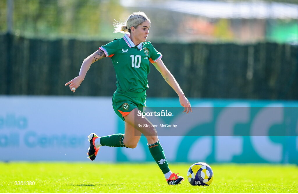 29 November 2025; Denise O’Sullivan of Republic of Ireland during the women's international friendly match between Republic of Ireland and Hungary at Marbella Football Centre in Marbella, Spain. Photo by Stephen McCarthy/Sportsfile
