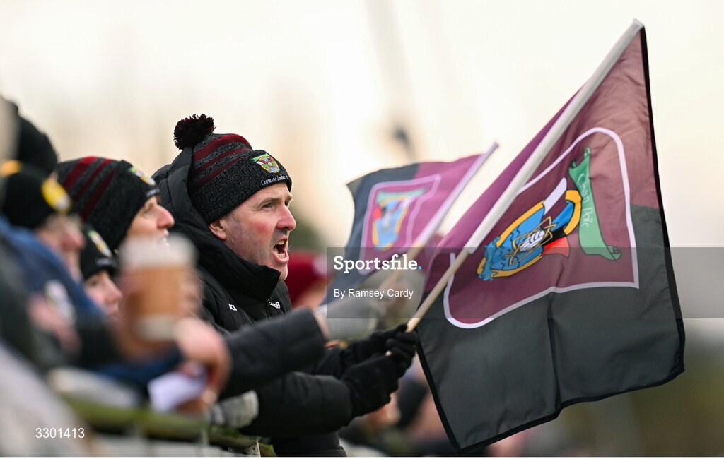 29 November 2025; A Cromane supporter during the AIB All-Ireland Ladies Football Club Junior Club Championship semi-final match between Cavan Gaels of Cavan and Cromane of Kerry at Terry Coyle Park in Cavan. Photo by Ramsey Cardy/Sportsfile