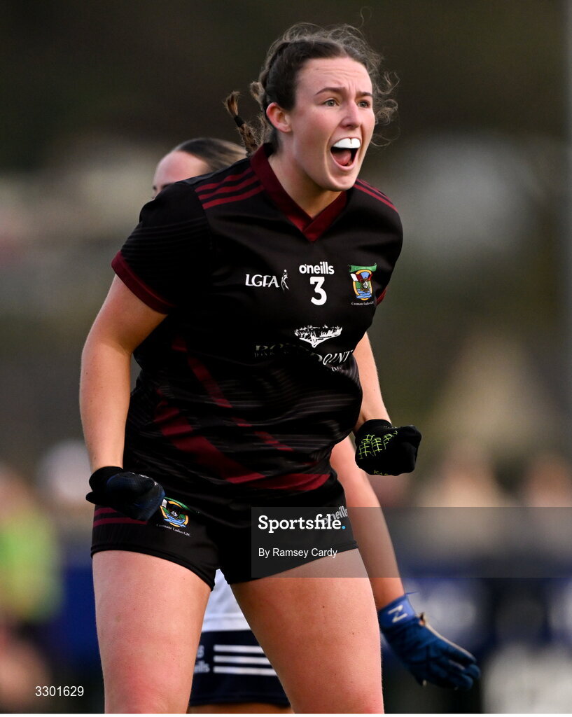 29 November 2025; Orlaith Burke of Cromane celebrates at the final whistle of the AIB All-Ireland Ladies Football Club Junior Club Championship semi-final match between Cavan Gaels of Cavan and Cromane of Kerry at Terry Coyle Park in Cavan. Photo by Ramsey Cardy/Sportsfile